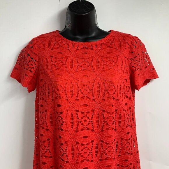 Maggy London Women Crochet Overtop Round Neck Short Sleeve Shift Dress Size 2 - Picture 4 of 12